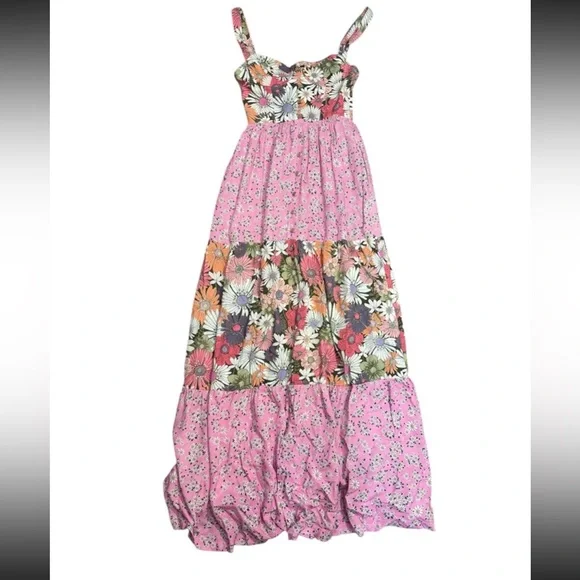Agua Bendita Alani Maxi Dress in Bloom Floral Patchwork Size S NWT